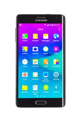 Siyah bir Samsung Galaxy Not kenar Smartphone önden ve arkadan görünüm