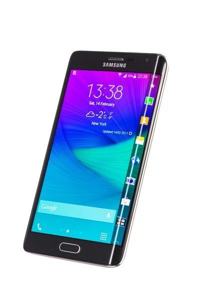 Studio Shot van een zwarte Samsung Galaxy Opmerking rand Smartphone — Stockfoto