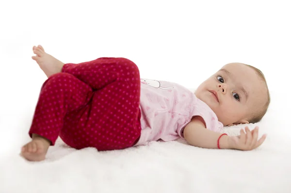 Brillante retrato de adorable bebé en blanco —  Fotos de Stock