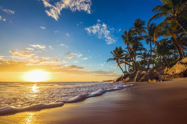 Paisagem do paraíso praia ilha tropical, nascer do sol tiro — Fotografia de Stock