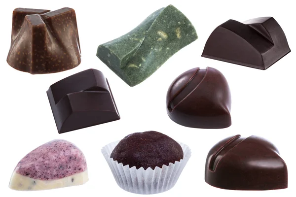Handgemaakte chocolade snoepjes collectie geïsoleerd op wit — Stockfoto