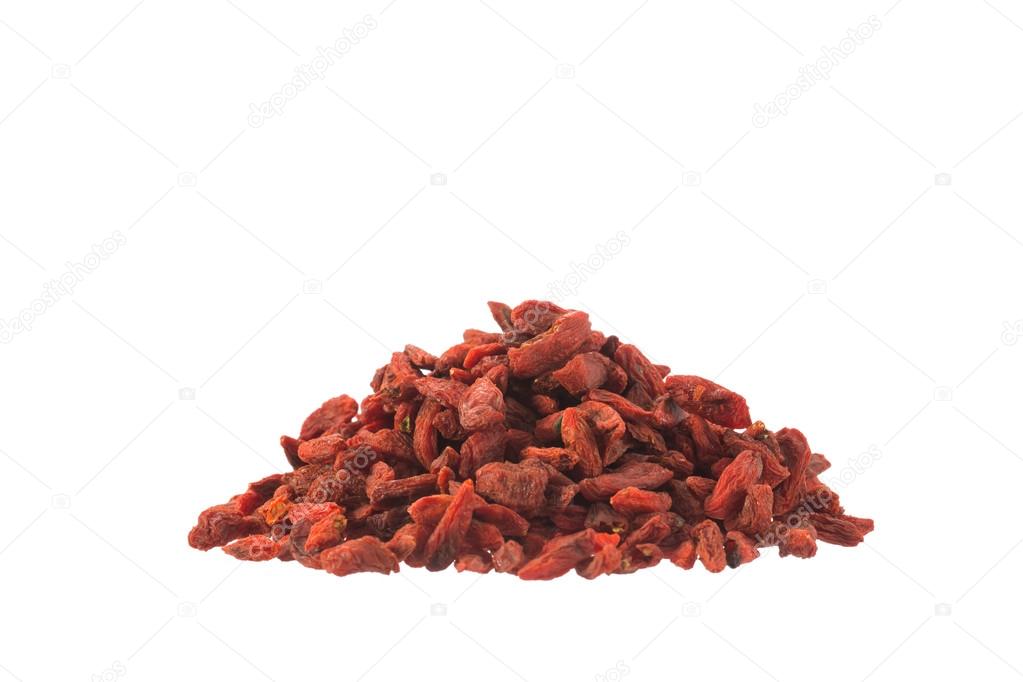 Heap of dried goji isolated on white