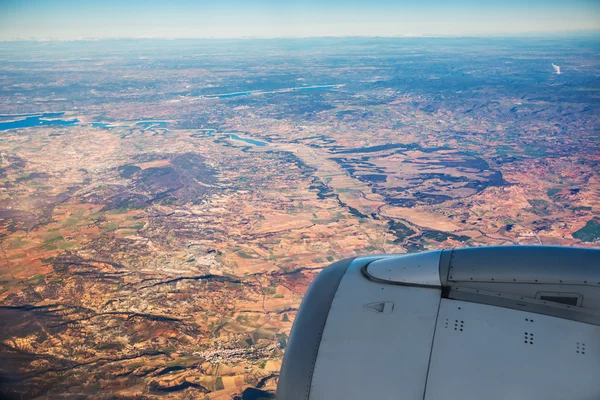 Farmed fields aerial view from airplane near Madrid, Spain — Stock Photo, Image