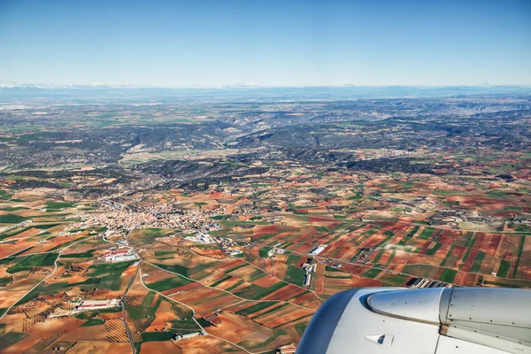 Farmed fields aerial view from airplane near Madrid, Spain — Stock Photo, Image