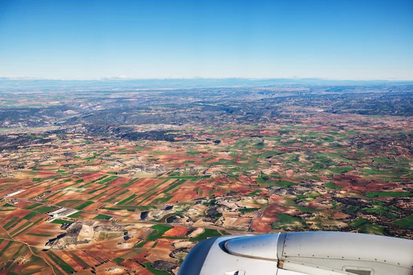 Farmed fields aerial view from airplane near Madrid, Spain — Stock Photo, Image