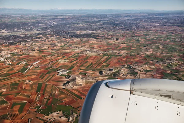 Farmed fields aerial view from airplane near Madrid, Spain — Stock Photo, Image