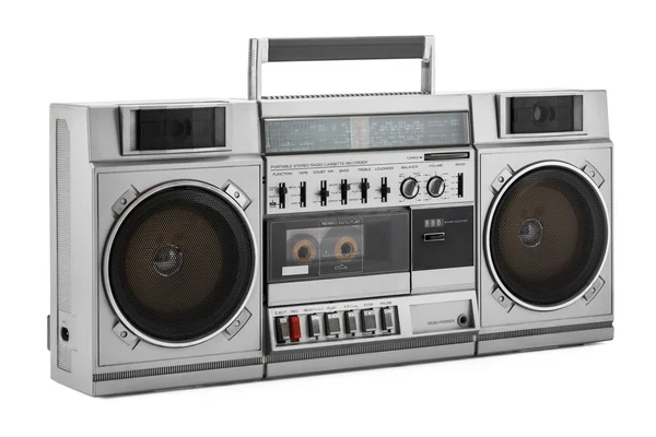 Retro ghetto blaster na białym tle biały ze ścieżką przycinającą — Zdjęcie stockowe