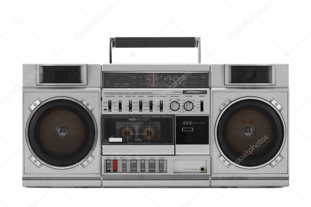 Retro ghetto blaster isolated on white with clipping path