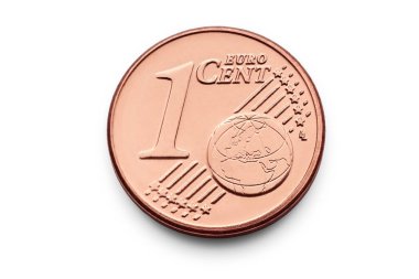 1 Euro Cent madeni parası, beyaz arkaplanda izole edilmiş makro