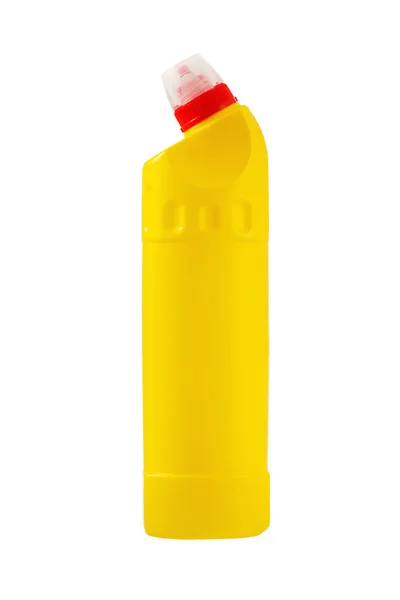 Frasco de detergente amarillo. Producto de limpieza aislado en espalda blanca — Foto de Stock