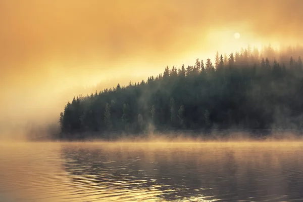 Ranní mlha na jezeře — Stock fotografie