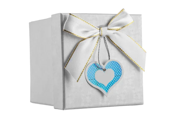 Isolated gift box with white ribbon on white backgroun — Stockfoto