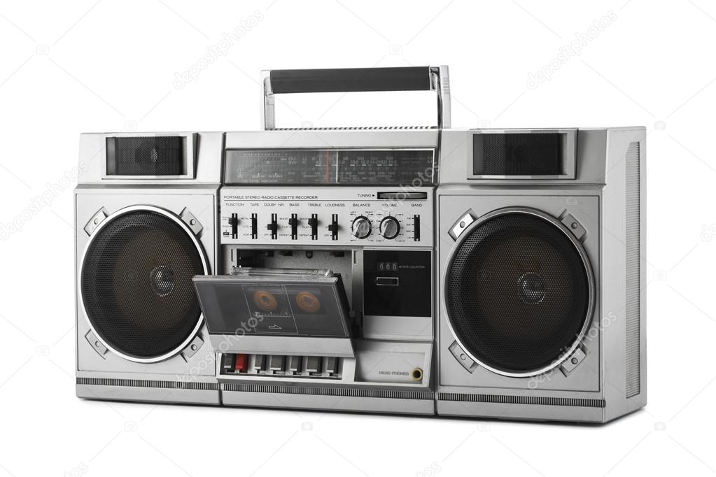 Retro ghetto blaster isolated on white with clipping path