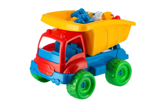 Caminhão de brinquedo colorido isolado em branco — Fotografia de Stock