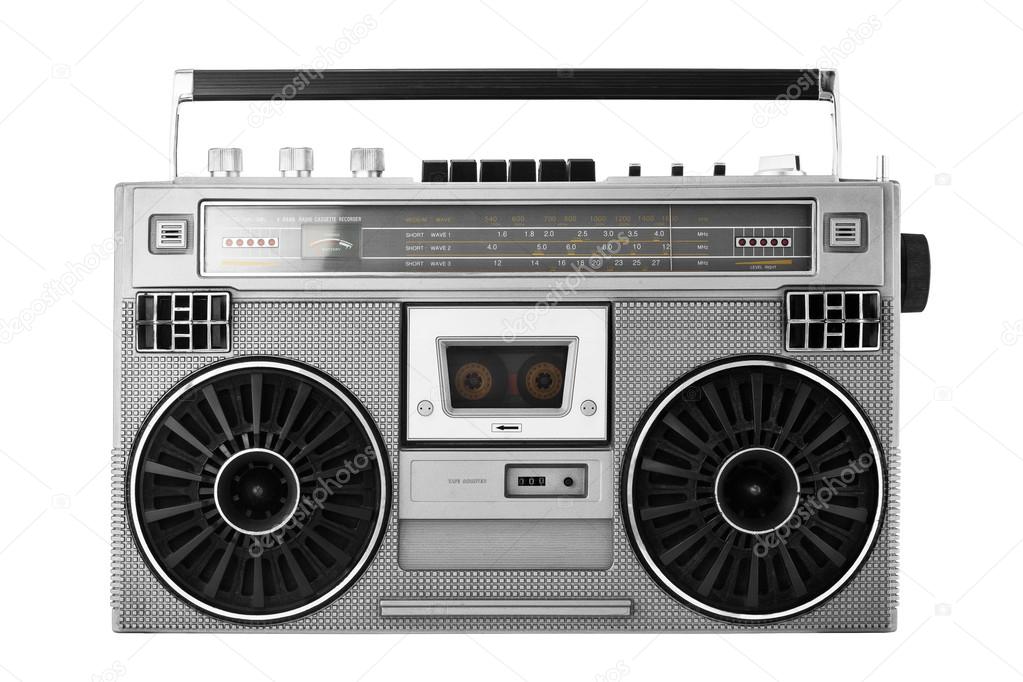 Silver old-school  ghetto blaster or boombox with clipping path