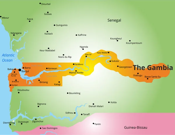 Cor mapa de Gâmbia — Vetor de Stock