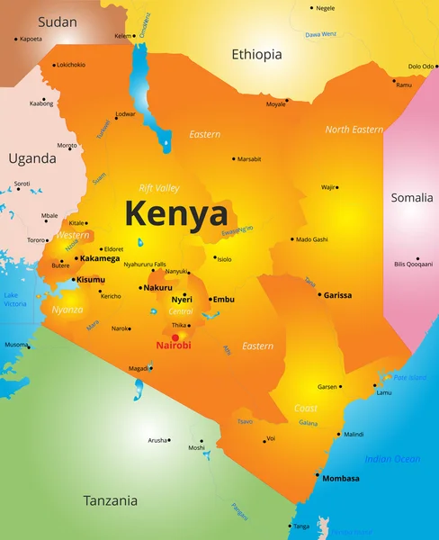 Mapa de color de Kenia país — Archivo Imágenes Vectoriales