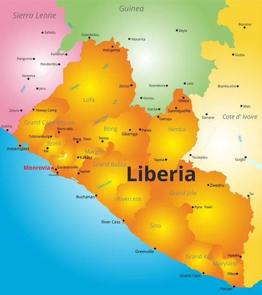 Kleurkaart van Liberia land — Stockvector