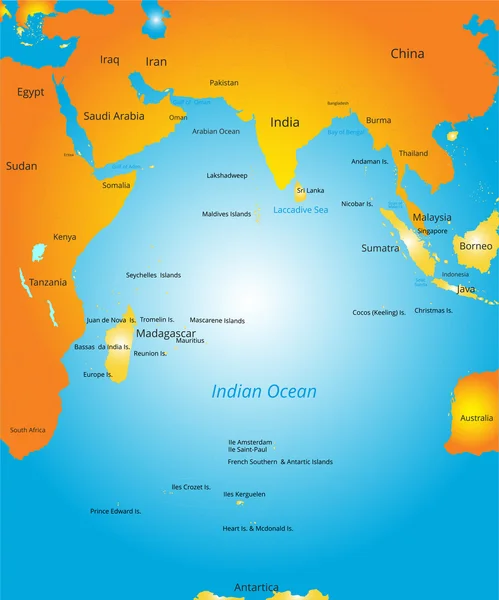 Mapa de la región del océano Índico — Archivo Imágenes Vectoriales