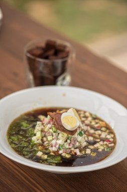 Geleneksel Rus Kvas çorba okroshka