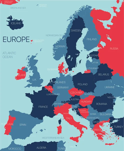 Europa mapa vetorial ontinente — Vetor de Stock