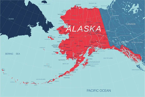 アラスカ州アメリカ合衆国の政治地図 — ストックベクタ