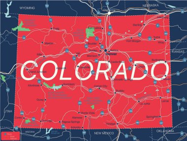 Colorado eyaletinin detaylı düzenlenebilir haritası