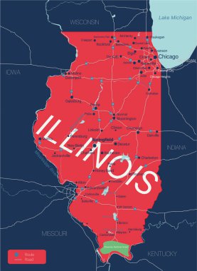 Illinois state detailed editable map clipart