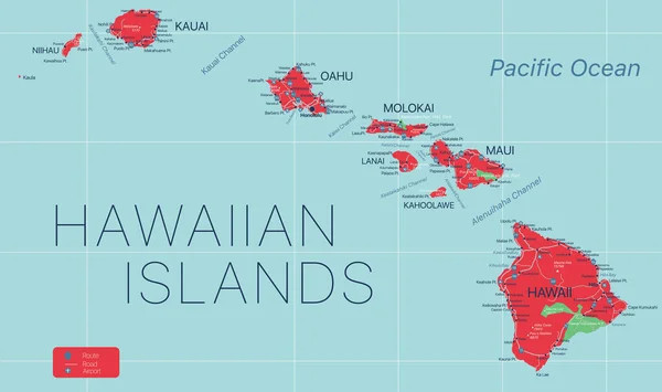 Hawaii Estado detalhado mapa editável —  Vetores de Stock