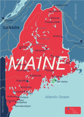 Maine state detailed editable map