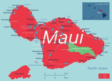 Maui island detailed editable map