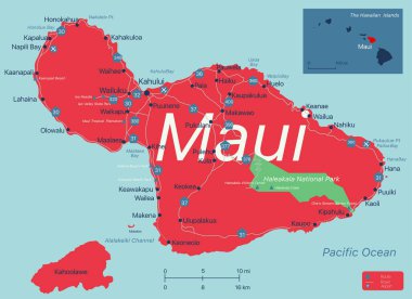 Maui island detailed editable map clipart