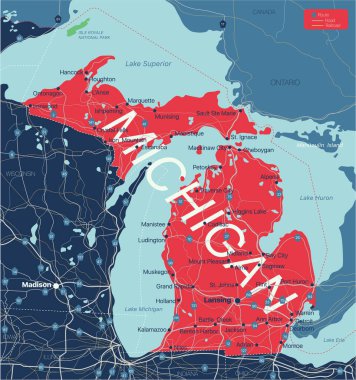 Michigan state detailed editable map