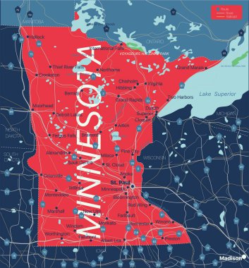 Minnesota state detailed editable map
