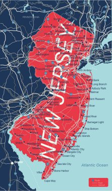 New Jersey Eyaleti Düzenlenebilir Harita