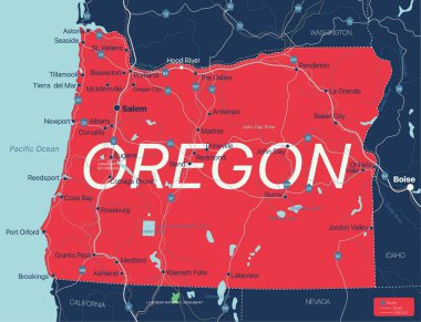 Oregon Eyaleti Düzenlenebilir Harita