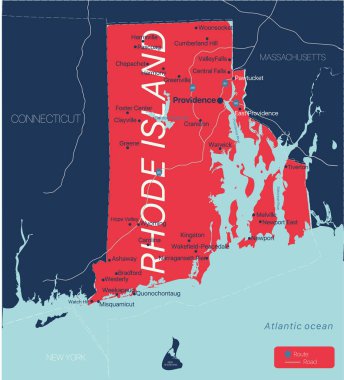 Rhode Island eyaletinin detaylı düzenlenebilir haritası