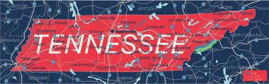 Tennesy state detailed editable map clipart
