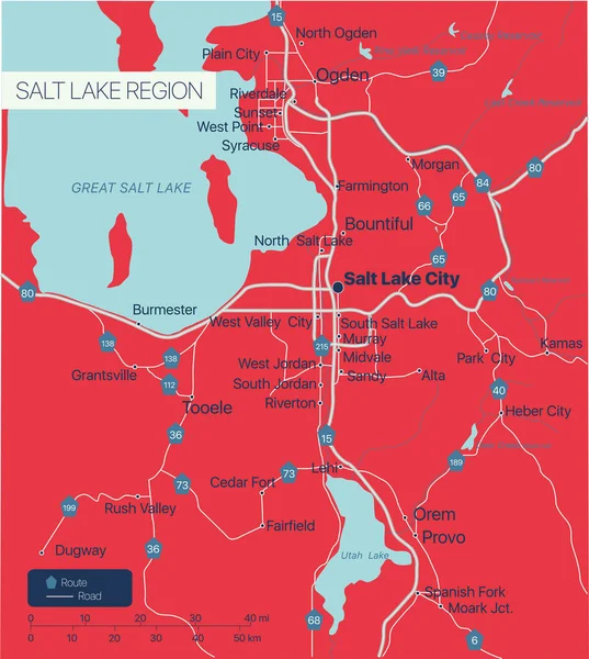 Región de Salt Lake mapa editable detallado — Archivo Imágenes Vectoriales