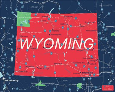 Wyoming state detailed editable map clipart