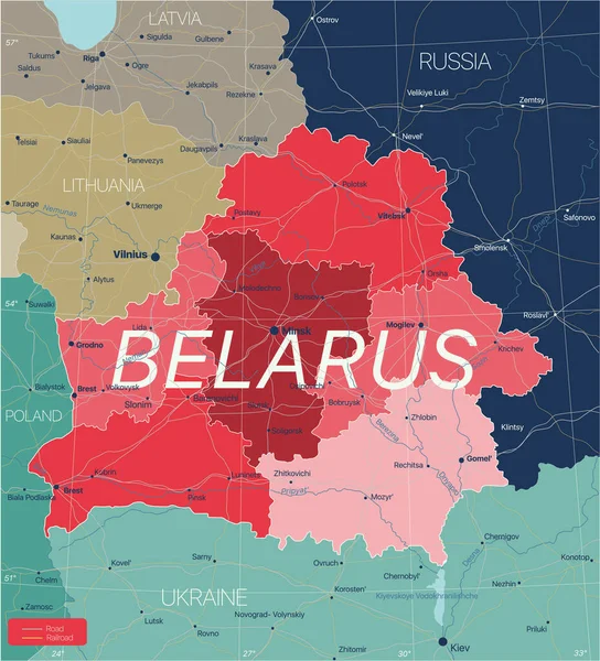 Bělorusko země detailní upravitelná mapa — Stockový vektor