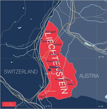 Lihtenştayn ülkesi ayrıntılı düzenlenebilir harita