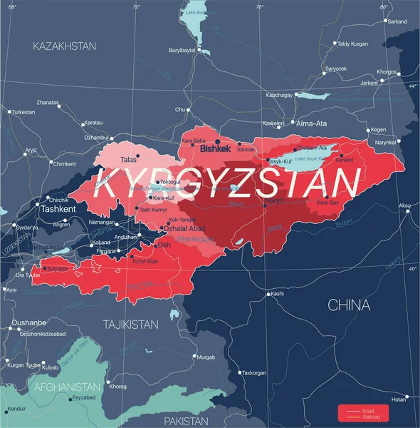 Kirghizistan carte détaillée modifiable par pays — Image vectorielle