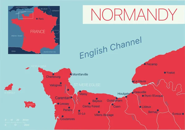 Normandie de France carte détaillée modifiable — Image vectorielle