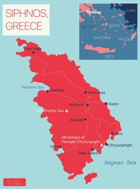 Siphnos Adası Düzenlenebilir Harita