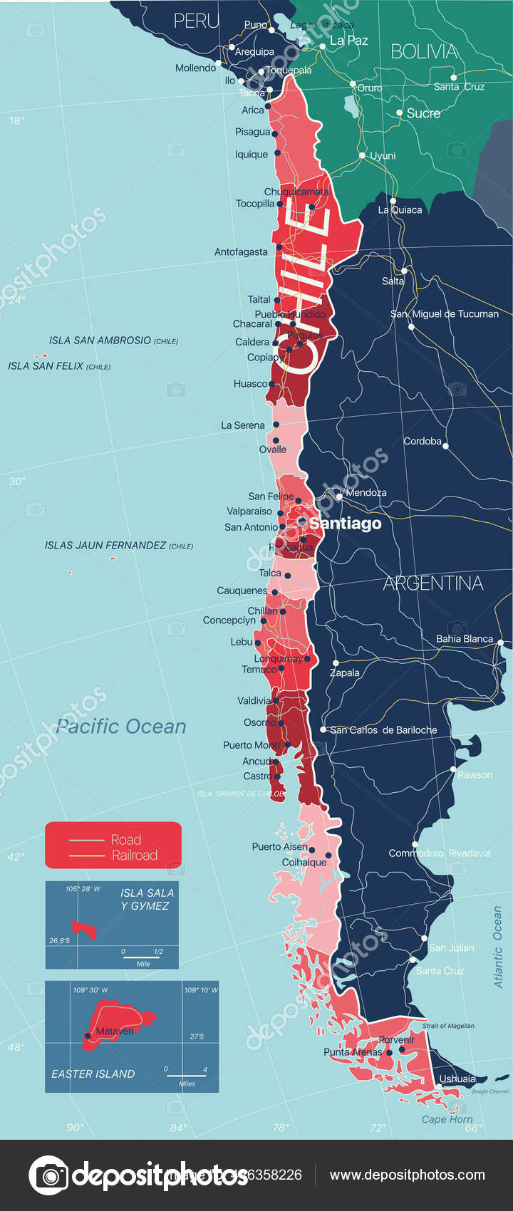 Chile country detailed editable map Stock Vector Image by ©olinchuk