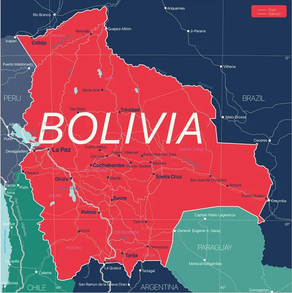 Bolivia país mapa editable detallado — Vector de stock
