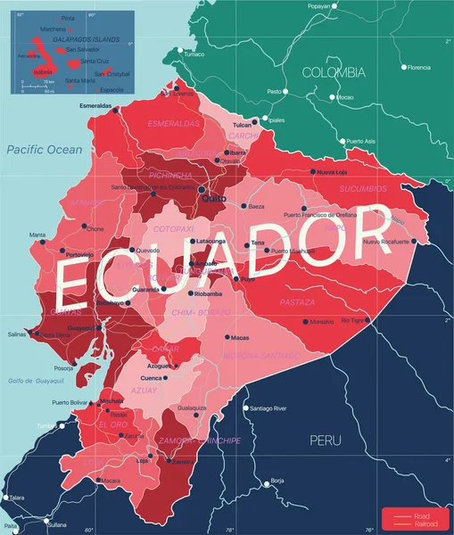 Equador país detalhado mapa editável — Vetor de Stock