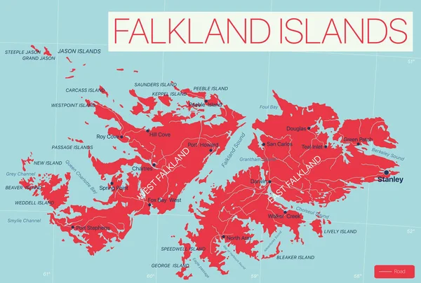 Фолклендські острови детальна редагована карта — стоковий вектор