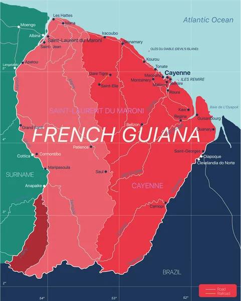 País da Guiana Francesa mapa editável detalhado —  Vetores de Stock